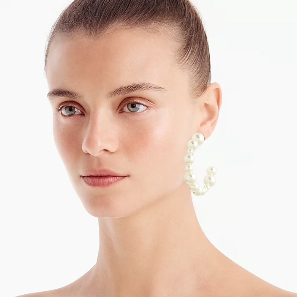 J.Crew Mixed Pearl Hoop Earrings - Picture 3 of 7